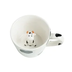 Cow Ceramic Cup Hidden 3D Animal Inside Mug,Cute Cartoon Handmade Figurine Mugs,Holiday And Birthday Gift For Coffee Milk Tea Lovers,12 OZ(White,Black)