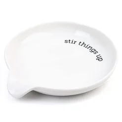 Spoon Rest, Ceramic Spoon Holder For Kitchen Counter, Spatula Holder For Stove Top, Large Utensil Rest For Ladle, Teaspoon, 5.2Inch, White（Stir Things Up)