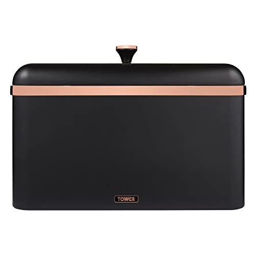 Tower T826130BLK Cavaletto Bread Bin Storage, Carbon Steel, Removable Lid, Black And Rose Gold 1 Tower T826130BLK Cavaletto Bread Bin Storage, Carbon Steel, Removable Lid, Black And Rose Gold