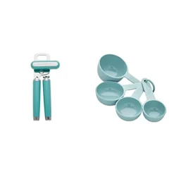 KitchenAid Classic Multifunction Can Opener/Bottle Opener, 8.34-Inch, Aqua Sky & Measuring Cups, Set Of 4, Aqua Sky