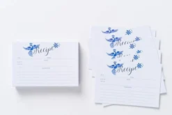 Otomi Recipe Box With 24 Cards & 12 Dividers - Folk Art Blue Decorative Recipe Organizer Tin Box