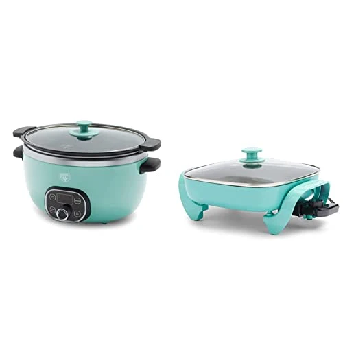 Cook Duo Healthy Ceramic Nonstick 6QT Slow Cooker, Turquoise & Healthy Ceramic Nonstick, 12" 5QT Square Electric Skillet, Turquoise 1 Cook Duo Healthy Ceramic Nonstick 6QT Slow Cooker, Turquoise & Healthy Ceramic Nonstick, 12" 5QT Square Electric Skillet, Turquoise