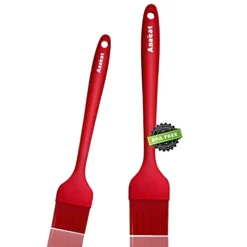 High Heat Resistant Silicone Basting Pastry Brush Set Of 2- Hygienic One Piece Design Spread Oil Butter For BBQ Grill Barbecue Baking Kitchen Cooking - BPA Free & Dishwasher Safe (10"+8")