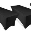 6ft Tablecloth Rectangular Spandex Linen - Black Table Cloth Fitted Cover For 6 Foot Folding Table, Wedding Linens Banquet Cloths Rectangle Covers (2 Pack)