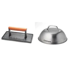 Cuisinart CGPR-221, Cast Iron Grill Press (Wood Handle) & CMD-108 Melting Dome, 9",Stainless Steel