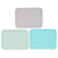 Pyrex 7210-PC 3-Cup (1) Jet Gray, (1) Muddy Aqua, & (1) Sun Bleached Turquoise Plastic Storage Lid, Made In USA