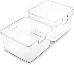| Plastic Storage Bins, Medium - 2 Pack | THE LUCID COLLECTION | Multi-Use Organizer Bins | Built-In Handles | BPA-Free | Clear Storage Containers | Fridge Organizer | Pantry & Home Organization -Kitchen Island Sale 319AlECHaES. AC