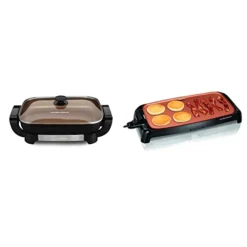 Hamilton Beach Durathon Ceramic Electric Skillet With Removable 12x15” Pan (38529K) & Durathon Ceramic Griddle Electric With 200 Square Inch PTFE & PFOA Free Cooking Surface (38519R)