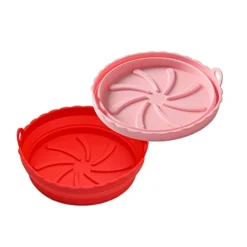 8 Inch Air Fryer Silicone Pot,Reusable Non Stick Air Fryer Silicone 2 Pack,[FOLDABLE] Food Safe Air Fryers Oven Accessories,Easy Cleaning Air Fryer Silicone Liners(RED+PINK)