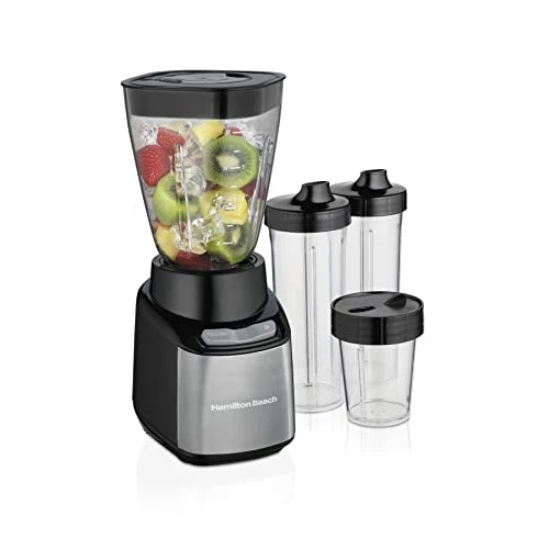 Hamilton Beach Stay Or Go Blender With 32oz Jar, 8oz Grinder For Nuts & Spices, And 2 Portable Cups With Drinking Lids For Shakes And Smoothies, BPA Free, Black And Silver (52400) 1 Hamilton Beach Stay Or Go Blender With 32oz Jar, 8oz Grinder For Nuts & Spices, And 2 Portable Cups With Drinking Lids For Shakes And Smoothies, BPA Free, Black And Silver (52400)