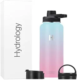 Ydrology Sport Water Bottle 3 LIDS (Straw Lid & Spout Lid) | Double Wall Vacuum Insulated Stainless Steel Wide Mouth | Sports Hot & Cold Leak Proof Sweat Free Thermos (32 Oz, Black) -Kitchen Island Sale 31CiT11SFL. AC