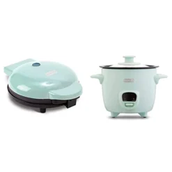 Dash 8” Express Electric Round Griddle & Snacks - Aqua & Mini Rice Cooker Steamer With Removable Nonstick Pot, Keep Warm Function & Recipe Guide, 2 Cups, Aqua