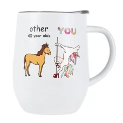 Vacuum Insulated Coffee Mug Funny Women 40th Birthday Gifts For Friends/Coworker/Mom/Aunt/Sister, 12oz Unicorn Design Mug With Lid & Box