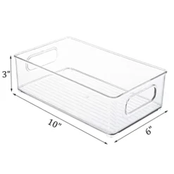 6 Pack Plastic Storage Bins For Pantry, Refrigerator, Countertop, Cabinet Organization, Stackable Food Storage Organizer With Handles, BPA Free, 10 X 6 X 3 Inch