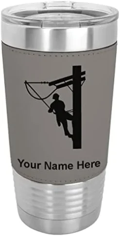 20oz Vacuum Insulated Tumbler Mug, Lineman, Personalized Engraving Included (Faux Leather, Rustic) -Kitchen Island Sale 31HEKjxa0BL. AC