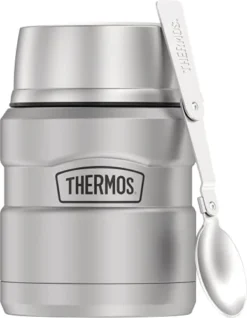 Thermos Stainless King Vacuum-Insulated Food Jar With Spoon, 16 Ounce, Matte Steel