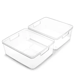 | Plastic Storage Bins, Medium - 2 Pack | THE LUCID COLLECTION | Multi-Use Organizer Bins | Built-In Handles | BPA-Free | Clear Storage Containers | Fridge Organizer | Pantry & Home Organization