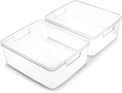 | Plastic Storage Bins, Medium - 2 Pack | THE LUCID COLLECTION | Multi-Use Organizer Bins | Built-In Handles | BPA-Free | Clear Storage Containers | Fridge Organizer | Pantry & Home Organization -Kitchen Island Sale 31K44Jfuw1S. AC