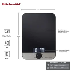 KitchenAid KQ908 Glass Surface 11 Pound Capacity Digital Kitchen And Food Scale, Black