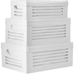 Wooden Crates For Storage - Set Of 3 Sizes Nesting Wood Crates With Removable Fabric Liner, Cutout Handles And Breathable Holes - The Best Sizes Chosen For Home Storage Bins (White)