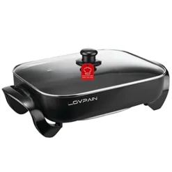 Black Electric Skillet With Tempered Glass Lid, 16 Inch, Non-Stick.