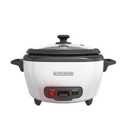 Black & Decker 6-Cup Rice Cooker With Steaming Basket, Removable Non-Stick Bowl, White, RC506