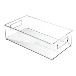 70530M3 Plastic Refrigerator And Freezer Storage Bin, Set Of 3, Clear, 3 Count & Fridge And Freezer Plastic Storage Organizer Tray With Handle, BPA-Free, Clear Drawer 8'' X 2'' X 14.5'', Clear