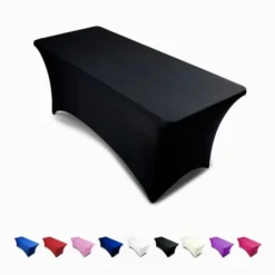 Black 6ft Tablecloth Rectangular Spandex Linen - Table Cloth Fitted Cover For 6 Foot Folding Table, Wedding Linens Banquet Cloths Rectangle Covers
