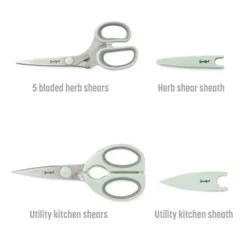 Utility Kitchen Shear And 5-Blade Herb Shear Set, Premium Stainless Steel Blades With Protective Guards, Comfort Grip Handles, Built-in Herb Shear Cleaning Comb, 2-Piece Set, Sage Green -Kitchen Island Sale 31P5u0e6u9L