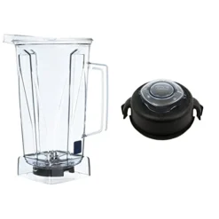 Clear Container With Blade And No Lid, 64 Ounce & 2-Part Lid And Plug, 64-Ounce (High Profile), Black - 15855