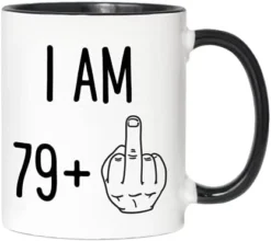 Funny 80th Birthday Gifts - I Am 79 Plus Middle Finger Coffee Mug - Gag Novelty Cup - Eightieth Birthday Party - Adult Birthday Presents (11oz, Black Handle) -Kitchen Island Sale 31QmkTOoBCL. AC