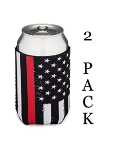 Thin Red Line Collapsible Beer Can And Bottle Beverage Cooler Sleeves - 2 Pack - Standard Size 12 Oz - 3mm Thick Insulated Neoprene - Fireman Firefighter -Kitchen Island Sale 31S0DoVKxuL