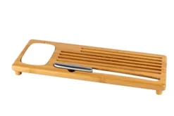 Amboo Land- Bamboo Sweep Off Baguette Board With Bread Crumb Catcher And Ceramic Dipping Dish, 18” X 7”, Bread Cutting Board With Crumb Catcher, Board For Cutting Bread, Bread Cutter Knife