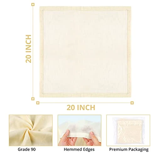 Yarnx Cheesecloth 20x20 Inches Hemmed - Grade 90 Muslin Cloth - 100% Ultra-Fine Unbleached Organic Cotton Cheese Cloths For Straining, Filtering, Cooking, Baking 2 Yarnx Cheesecloth 20x20 Inches Hemmed - Grade 90 Muslin Cloth - 100% Ultra-Fine Unbleached Organic Cotton Cheese Cloths For Straining, Filtering, Cooking, Baking - Image 2