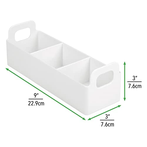 MDesign Plastic Condiment Organizer And Tea Bag Holder - 9" Long Kitchen Pantry/Countertop Storage Caddy - Divided Chip, Snack, Granola, Oatmeal Packet Holder - Lumiere Collection - White 4 MDesign Plastic Condiment Organizer And Tea Bag Holder - 9" Long Kitchen Pantry/Countertop Storage Caddy - Divided Chip, Snack, Granola, Oatmeal Packet Holder - Lumiere Collection - White - Image 4
