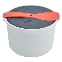 Microwave Rice Cooker 2L Food Grade PP Material Rice Spoon Lid Strainer Steaming Pot Rice Cooker Set (Orange)