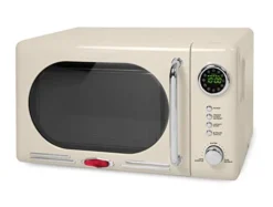 Retro Small Countertop Microwave, Mute Function, Child Lock, LED Lighting, Stainless Steel, 0.7 Cubic Feet Capacity, 700 Watts | Kitchen Essentials For The Countertop, Ivory