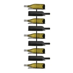 True Rue Align Wall-Mounted Wine Rack, Black Wrought Iron, Minimalist Modern Wine Display, Alcohol Storage Solution, Holds Nine Standard Wine Bottles, 37.75" X 9.75"
