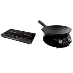 PIC Double, Portable, Powerful 1800W With 2 Large 8” Heating Coils, Independent Controls & Mosaic Induction Wok, Precise Temp Controls From 100°F To 575°F In 5°F, Wok Hei