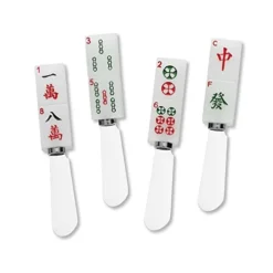 4-Piece Hand Painted Resin Handle With Stainless Steel Blade Cheese Spreader/Butter Spreader Knife, Assorted (Mahjong)