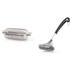 Napoleon 64000 Rotisserie Basket Grill Accessory, Stainless Steel & Barbecue Grill Accessory 62059 - Bristle-Free Triple-Row Grill Brush With Rolled Stainless Steel - BBQ Grill Maintenance Accessory