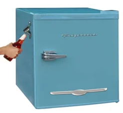 FRIGIDAIRE EFR176-BLUE 1.6 Cu Ft Blue Retro Fridge With Side Bottle Opener. For The Office, Dorm Room Or Cabin
