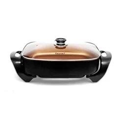 Aynel Professional Non-stick Copper Electric Skillet Jumbo, Deep Dish With Tempered Glass Vented Lid, Upgrade Thermostat, 16”x 12”x 3.15”- 8 Quart