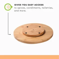 10inch Bamboo Lazy Susan Spinning Organizer Turntable - Revolving Condiment And Spice Rack - Multipurpose Rotating Bamboo Wood Organizer For Kitchen, Countertop
