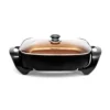 Aynel Professional Non-stick Copper Electric Skillet Jumbo, Deep Dish With Tempered Glass Vented Lid, Upgrade Thermostat, 16”x 12”x 3.15”- 8 Quart, Copper (Copper)