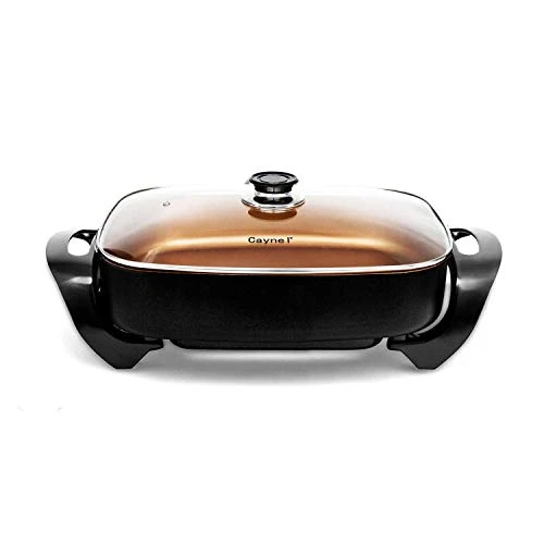 Aynel Professional Non-stick Copper Electric Skillet Jumbo, Deep Dish With Tempered Glass Vented Lid, Upgrade Thermostat, 16”x 12”x 3.15”- 8 Quart, Copper (Copper) 1 Aynel Professional Non-stick Copper Electric Skillet Jumbo, Deep Dish With Tempered Glass Vented Lid, Upgrade Thermostat, 16”x 12”x 3.15”- 8 Quart, Copper (Copper)