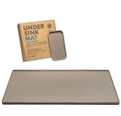 Under Sink Mat For Kitchen Waterproof - Silicone Under Sink Liner (34.25” X 22”) Plus Organizer Tray - Under The Sink Mat For Kitchen Cabinet - Versatile Under Sink Tray - Beige