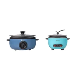 Blue 5 Cup Rice Cooker 1 Liter Grains,Oatmeal,Cereals Cooker,Rice Warmer Steamer And Blue 3.5 Quart Slow Cooker Sear/Sauté Stew Pot Stovetop Safe Dishwasher Safe