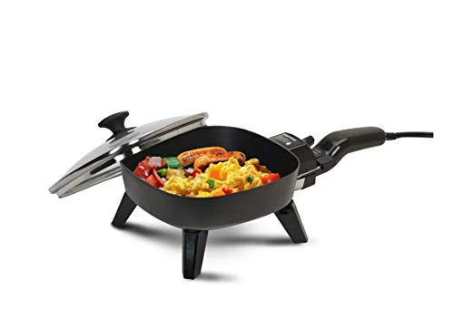 FS-400 Personal Stir Fry Griddle Pan, Rapid Heat Up, 600 Watts Non-stick Electric Skillet With Tempered Glass Lid, Size 7" X 7" 1 FS-400 Personal Stir Fry Griddle Pan, Rapid Heat Up, 600 Watts Non-stick Electric Skillet With Tempered Glass Lid, Size 7" X 7"