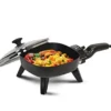 FS-400# Personal Stir Fry Griddle Pan, Rapid Heat Up, 600 Watts Non-stick Electric Skillet With Tempered Glass Lid, Black